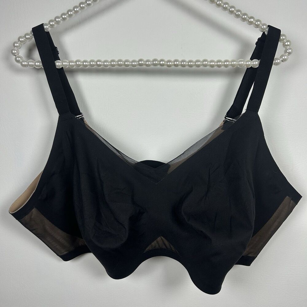 Honey Love Bra Womens Size 44DD (E) 3X Black Beige Soft Stretch Wireless Classic